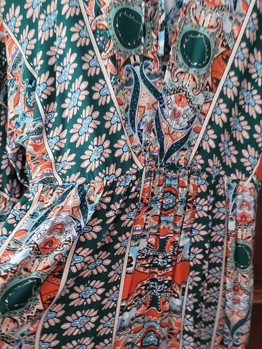 Boho Floral Paisley Tunic Dress in Teal & Coral - Picture 9 of 16